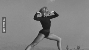 Dancer with a nuclear explosion in the background, Nevada, 1950.
